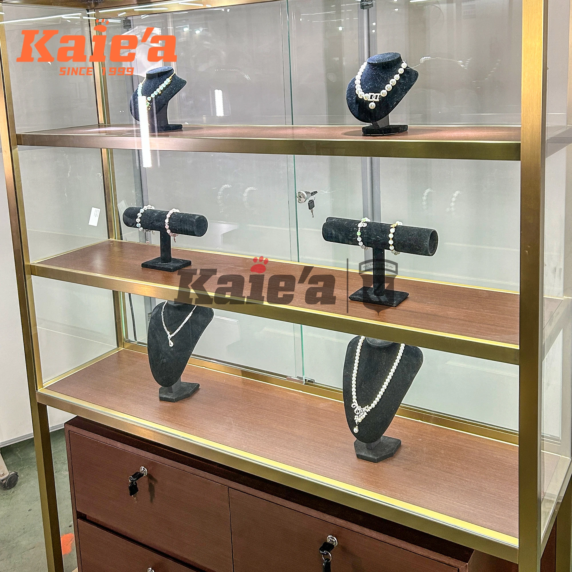 ヨーロッパ風アンティークジュエリー展示キャビネット博物館翡翠展示キャビネットガラス展示キャビネット