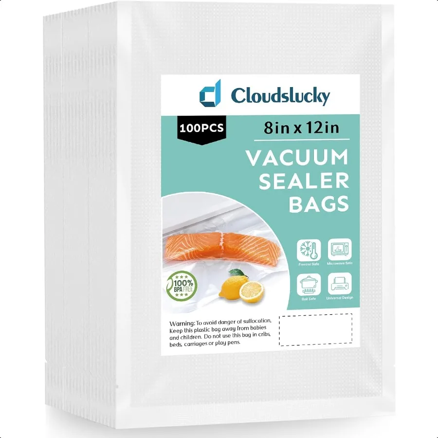 Sacchetti sottovuoto per alimenti Quart 8x12 100 pezzi Sigillano una borsa per pasti Sacchetti per risparmiare alimenti Sacchetti Sous Vide Pretagliati Spessi BPAFree Testurizzati Hea