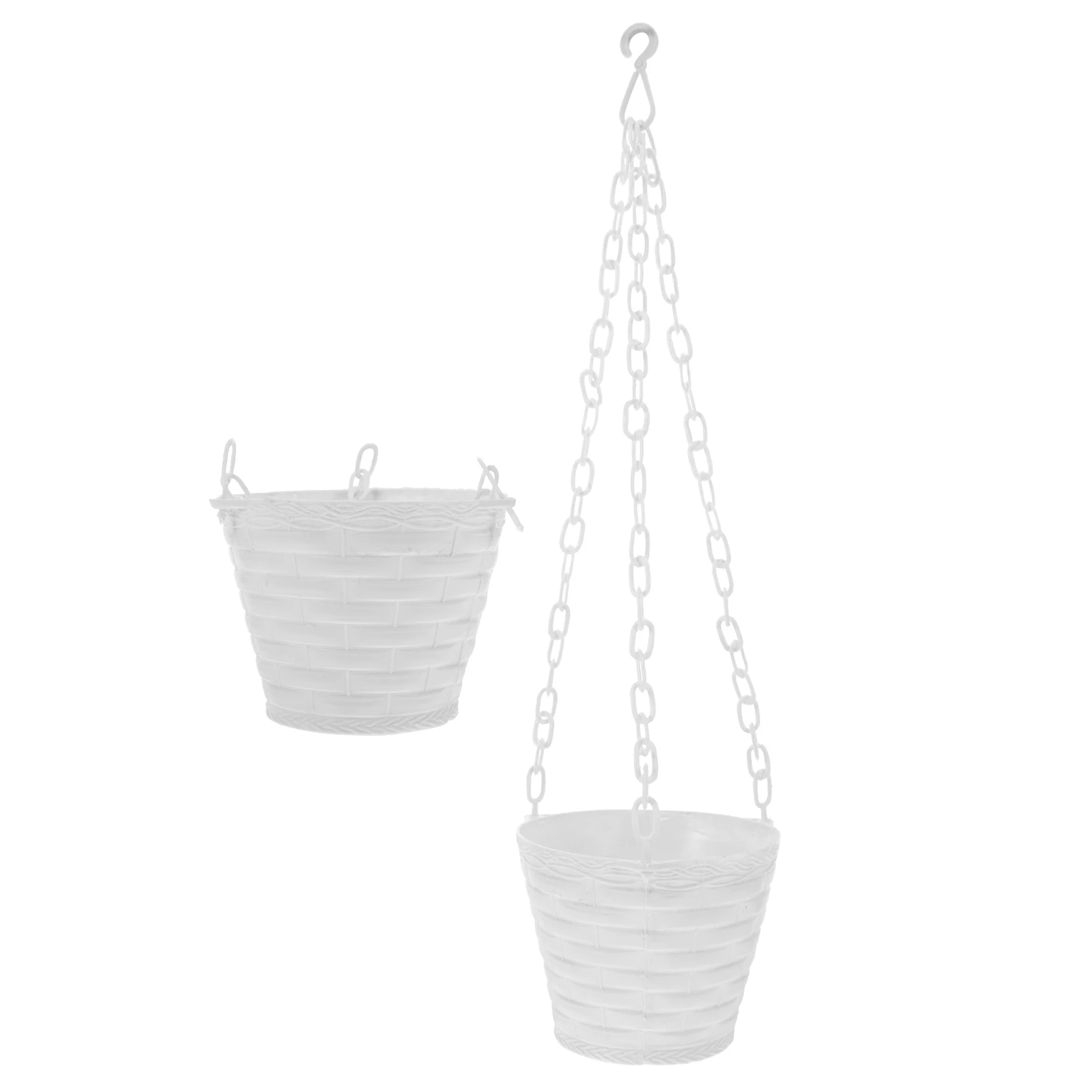

2pcs White Flower Containers Decorative Hanging Planters for Indoor Plants Balcony Garden Plastic Pots with Hook Suitable Home