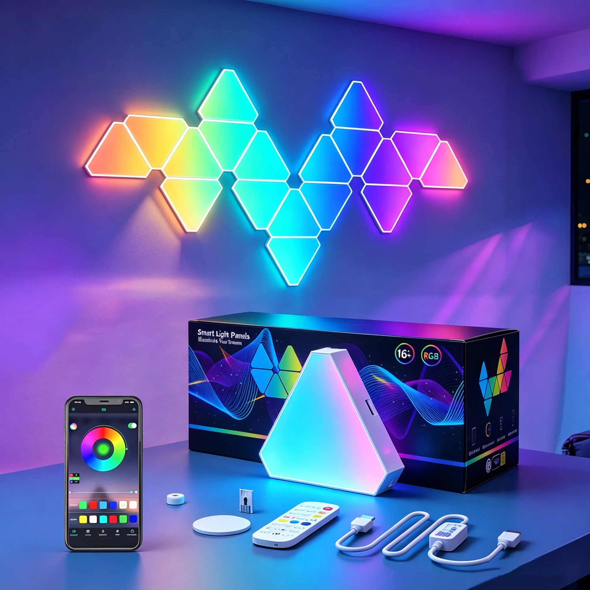 Triangle RGB Smart Quantum Lamp APP Remote Controlled DIY Modular LED Wall Panel Light USB Ambient Decor Light for Gaming Bedroo