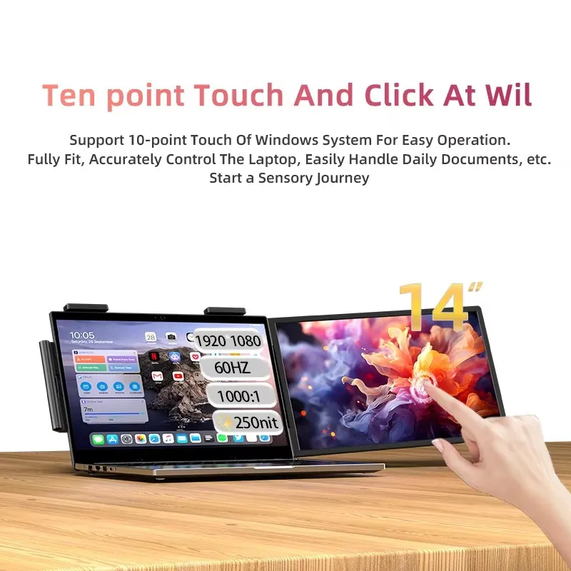 Laptop External Monitor 14 Inch Type-C 10 Points Capacitive Touch Portable Monitor With HD-MI
