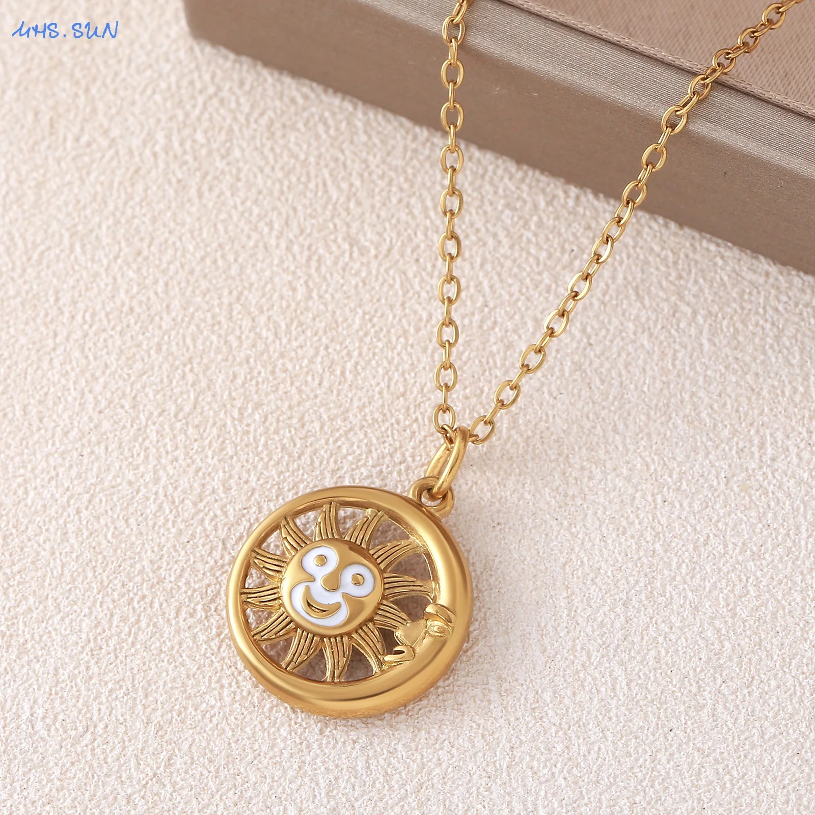 MHS.SUN Stainless Steel Gold Plated Moon Sun Flower Pendant Necklaces For Women Men Classic Chain Jewelry 1PC New Designs