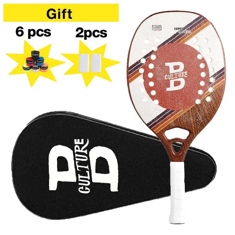 Racket Beach Tennis 100%/3K Carbon EVA Soft 22mm Beach Tennis Raquete Round Grit with Cover Bag