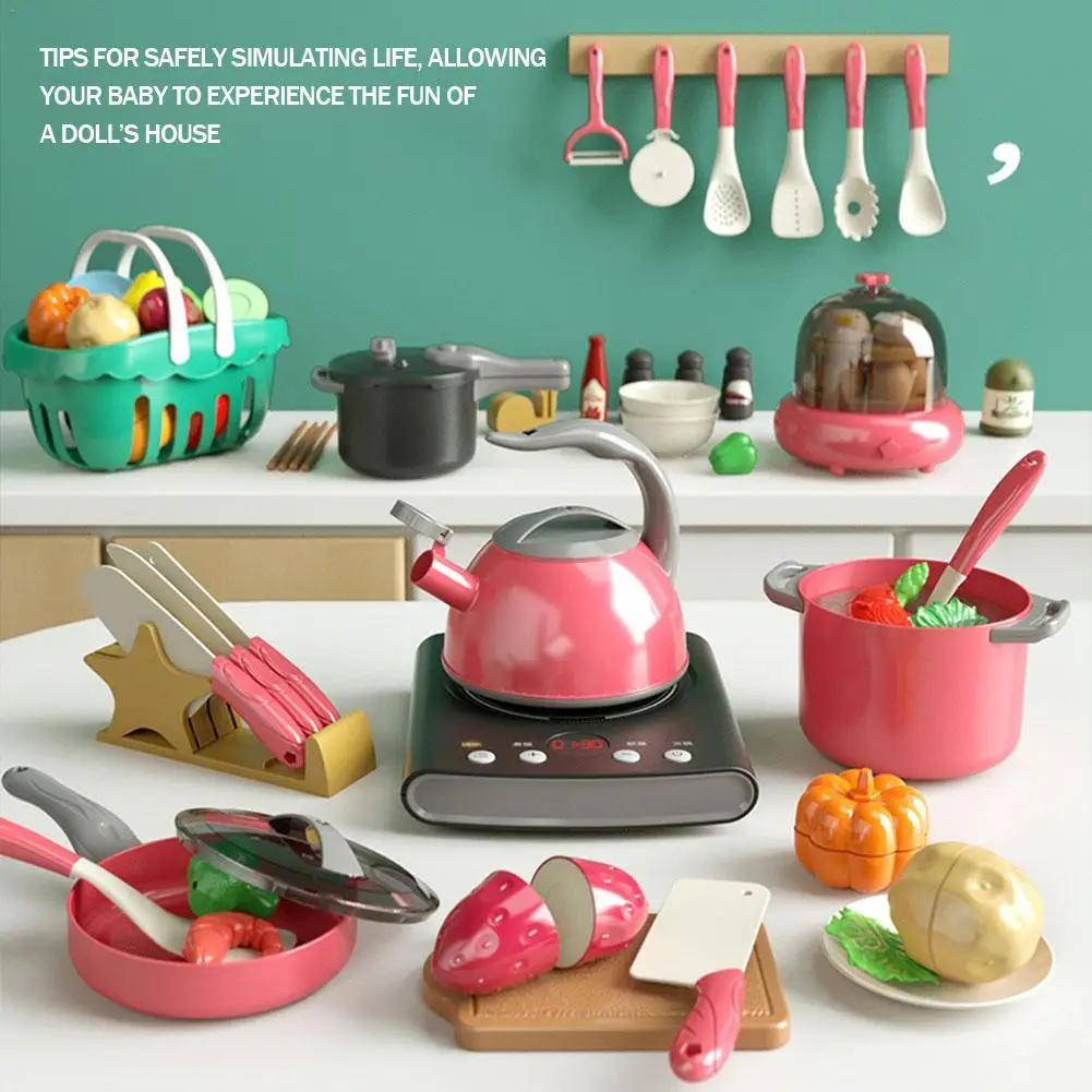 Ensemble de jouets de cuisine sûrs pour enfants, lumières et sons réalistes, jouets de cuisine pour garçons et filles, 32 pièces