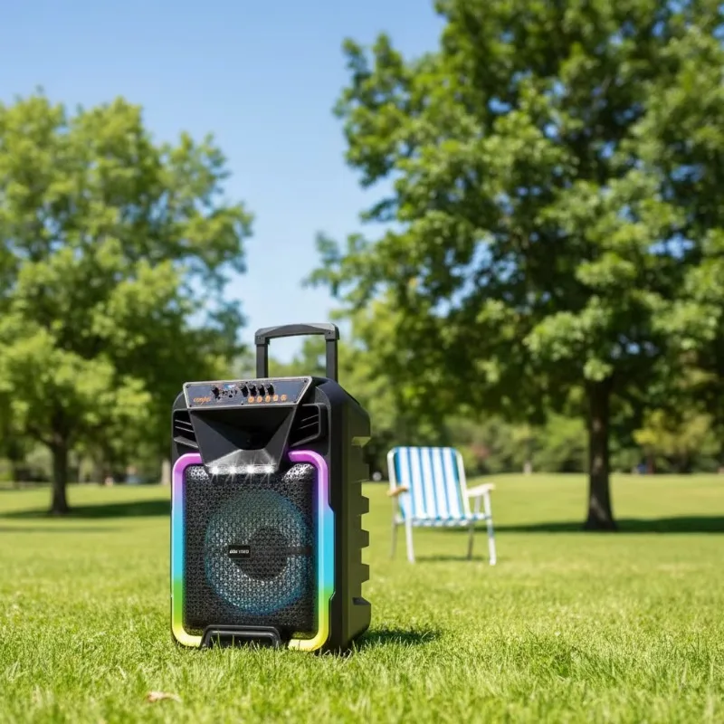 Heavy Bass Trolley Wireless Speaker RGB LED Light Portable Outdoor Party Karaoke Stereo Audio
