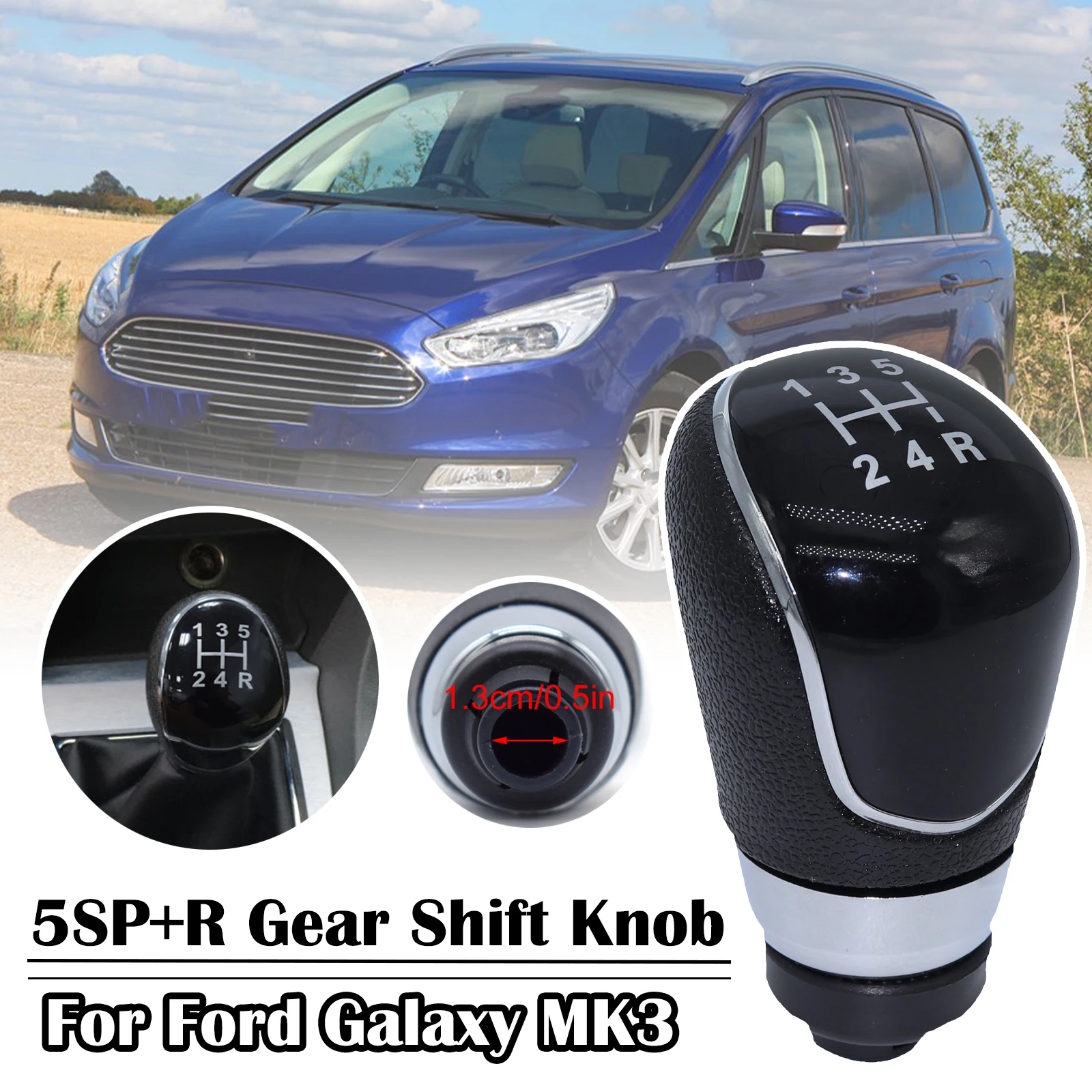 

For Ford Galaxy MK3 2006 2007 2008 2009 - Pu Leather 5SP+R Gear Shift Knob GearStick Lever Pen Shifter Handball Chrome M12 Black