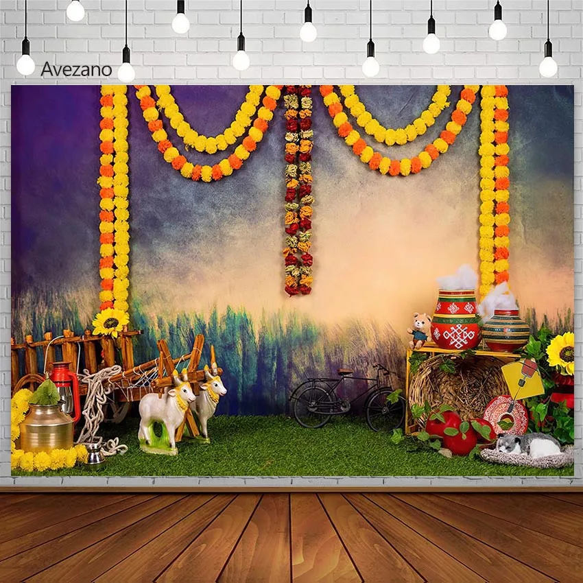 

Avezano Ganpati Festival Backdrop Indian Traditional Background Marigold Easter Party Decor Baby Shower Photography Background