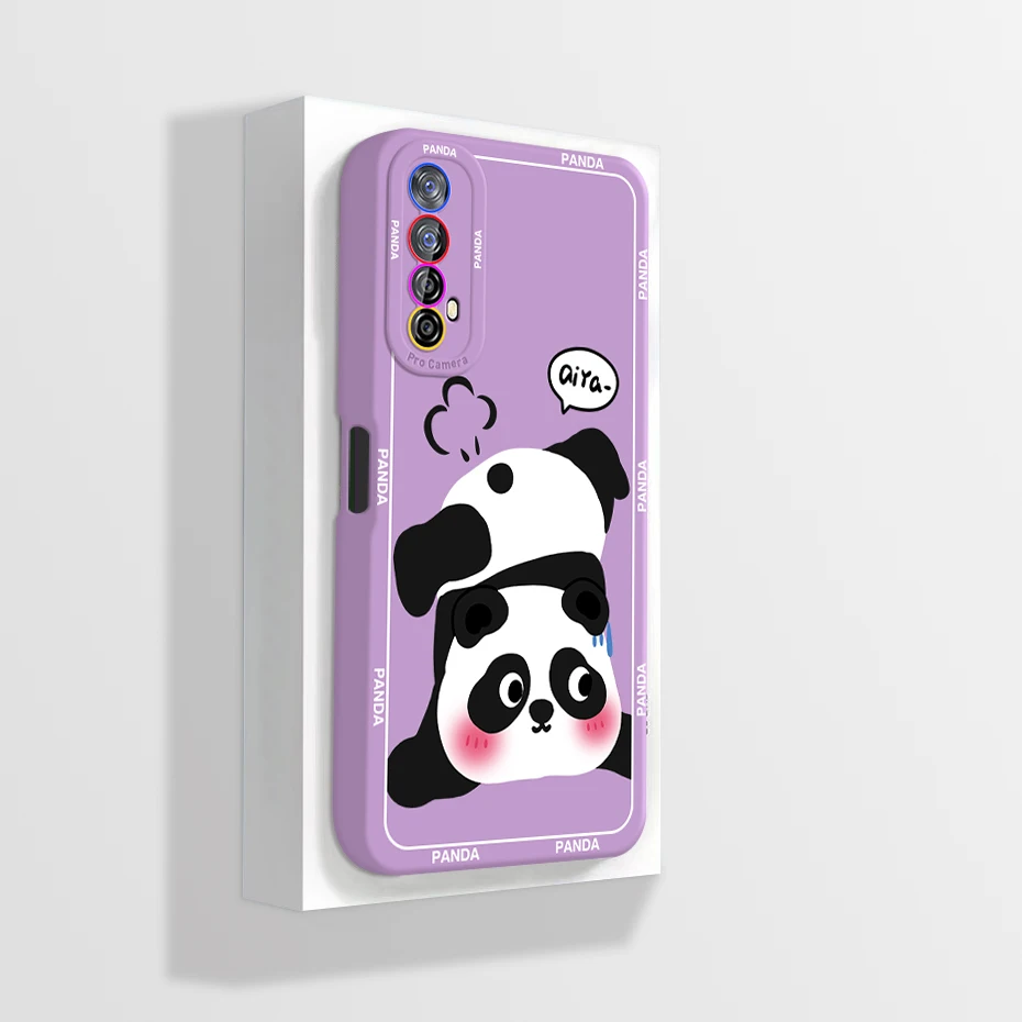 For Realme 7 RMX2155 Case Liquid Silicone Soft Panda Back Cover Phone Cases for OPPO Realme 7 Case Realme7 RMX2151 Bumper Fundas