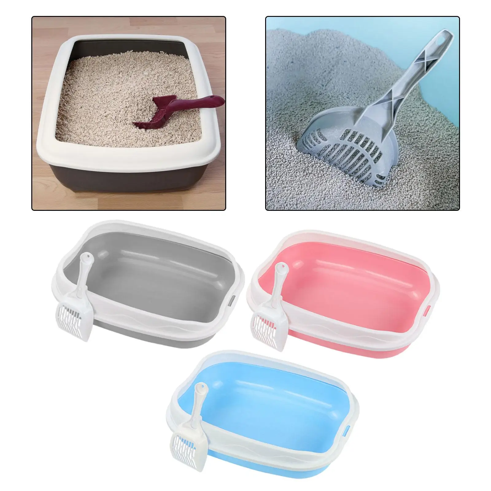 Cat Litter Box Tray Pet Potty Toilet Sandbox Semi Open with Shovel Anti-Splash Easy Clean for Kitty Cat Supplies 39x31x10cm