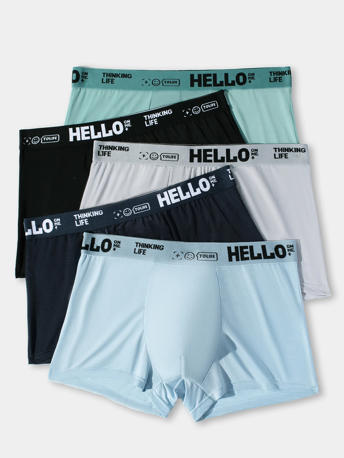 Men\'s underpants 5 pairs of personalized letter waist solid color ice silk boxer shorts comfortable and soft boy\'s boxer shorts