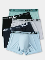 Men's underpants 5 pairs of personalized letter waist solid color ice silk boxer shorts comfortable and soft boy's boxer shorts