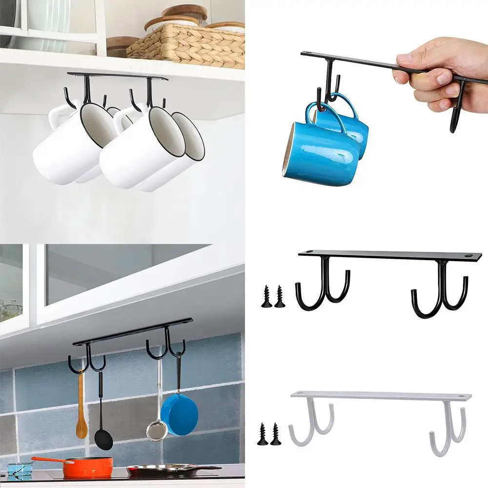 1pc Mug Rack Under Cabinet Coffee Cup Holder Mugs Cups Drying Hook Kitchen Closet Under Shelf Hanging Organizer Hook