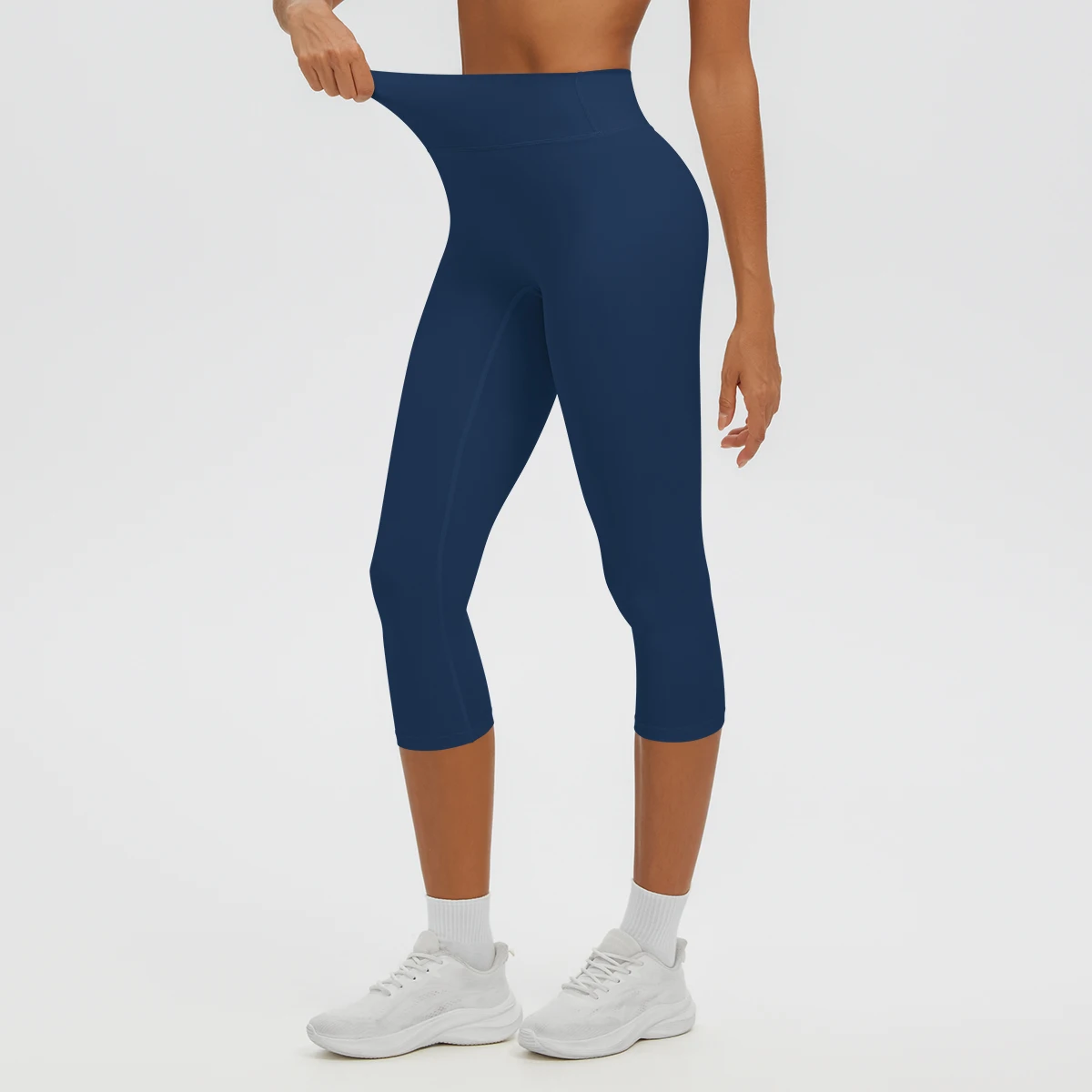 Damen-Yoga-Hosen in mittlerer Länge, einfarbig, mit hoher Dehnbarkeit, Damen-Leggings, Capri-Hosen, für Sommer, Sport, Fitnessstudio, Outdoor-Aktivitäten, Laufen, Damen-Hosen. – Detail 8