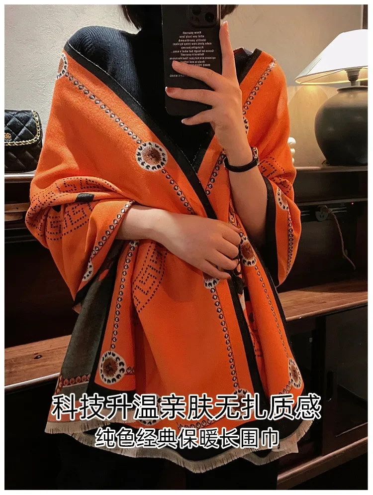 2024 Design Winter Warm Cashmere Shawl Fashion Scarf Women Neckerchief Pashmina Head Scarves Wrap Femal Poncho Echarpe Bandana