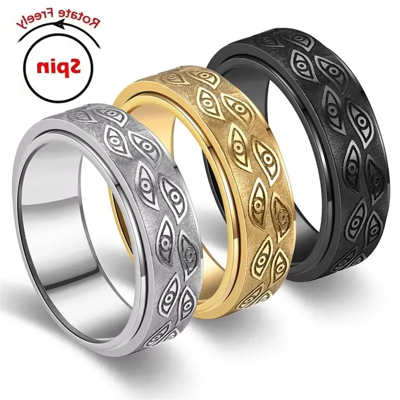 Carved Eyes Vintage Punk Stainless Steel Ring Unisex Finger Jewelry Rock Culture Accessory for Men Women Party