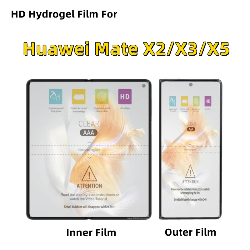 Inner + Outer HD Hydrogel Film For Huawei Mate X2 X3 X5 Protective Film Folding Mobile Phone Clear Screen Protector