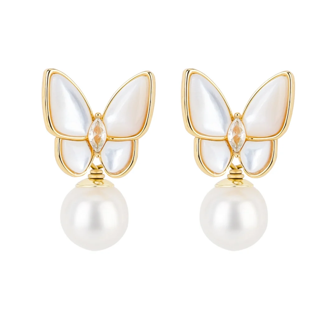 

Seaside Butterfly - Butterfly Shell Pearl Drop Earrings Accessories for Elegant Girls