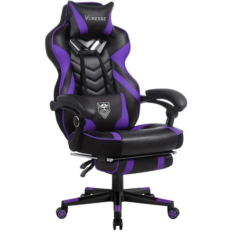 Black Ergonomic Computer Gaming Chair，With Pedal，Adjustable Waist Support，Suitable for Adults。High Leg Game Chair，Large Size。