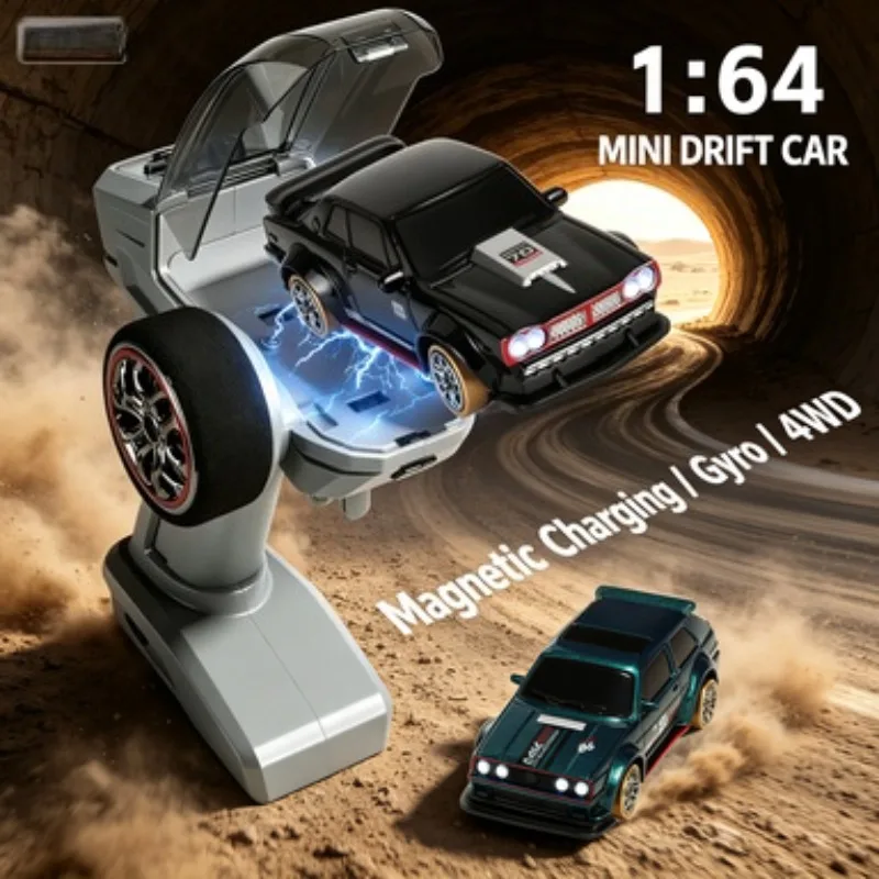 1:63 4WD RC Drift Car Full Proportional Steering Throttle Gyro LED Lights Spare Drift Tires  Remote Control Hobby Car For Adults view 2
