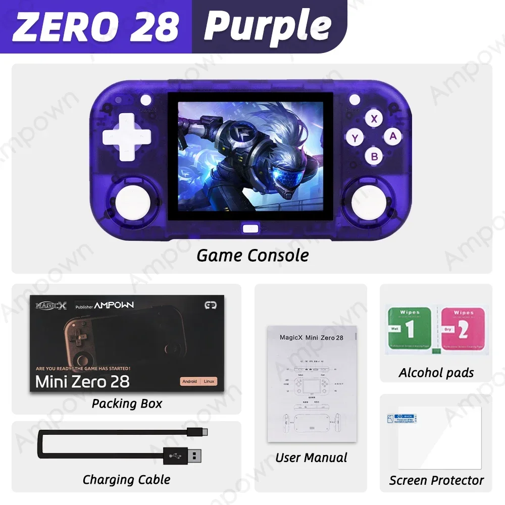 AMPOWN Mini Zero 28 Handheld Video Game Console 2.8 ''IPS Scherm A133P Processor Android OS 2.4GWIFI MAGICX ZERO28 Speler Geschenken