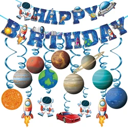 Outer Space Theme Party Decoration Solar System Hanging Swirls Happy Birthday Banner for Kids Boys Space Planets Party Supplies