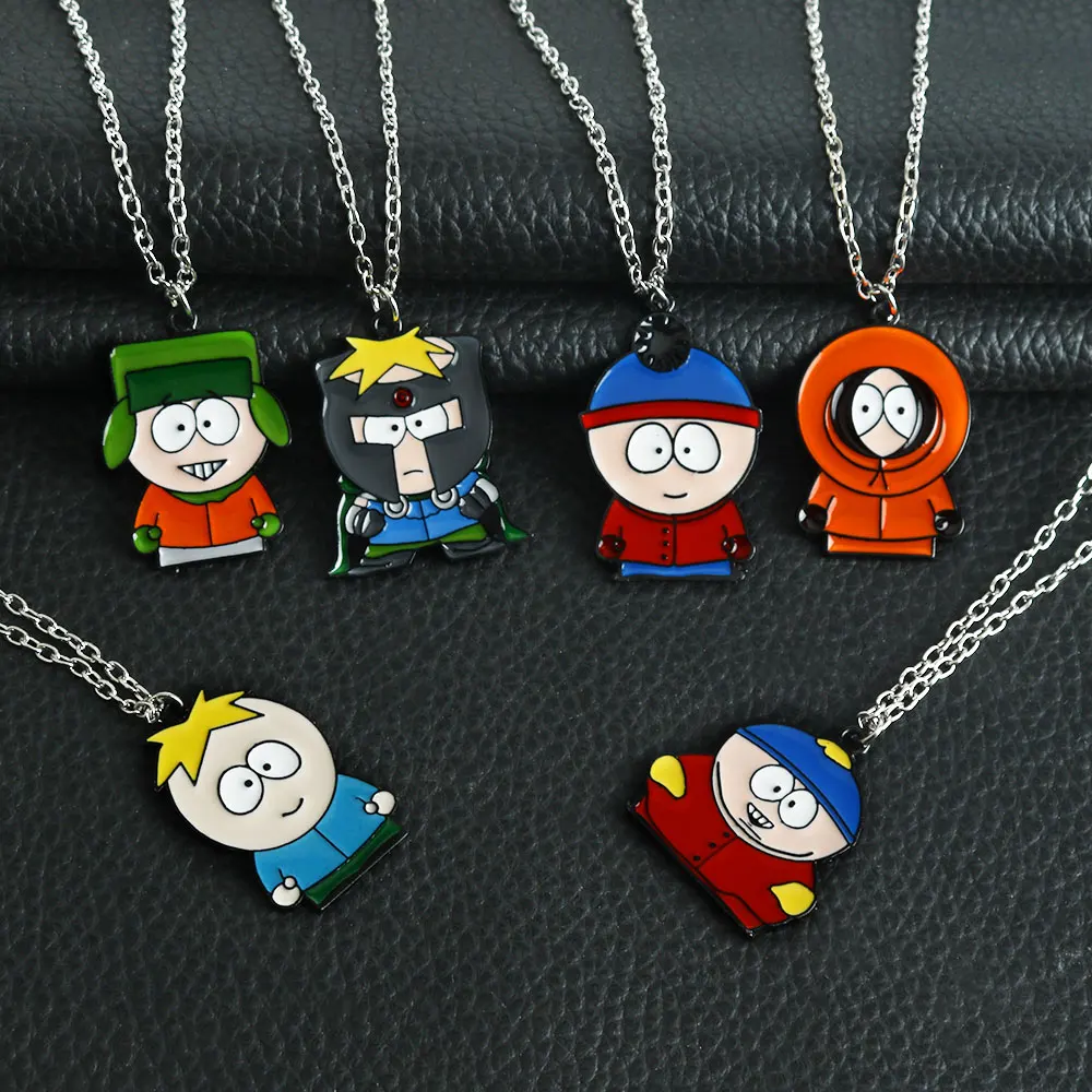 Classic Cartoon Southpark Keychain Jewelry Anime Figure Eric Cartman And Kenny McCormick Enamel Pendant Keyring Necklace Accesso image 4
