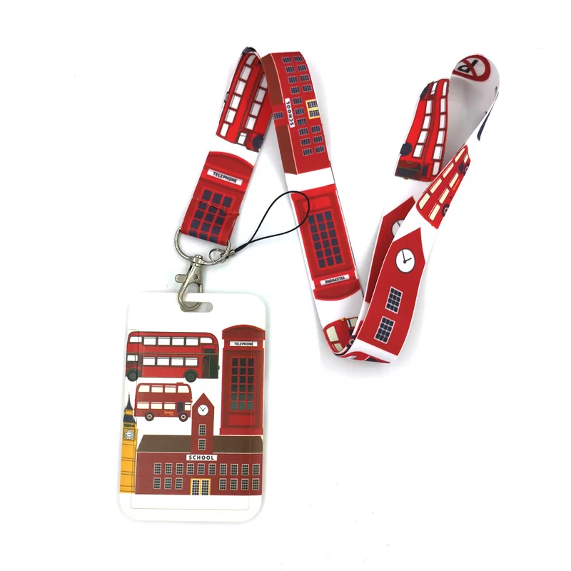 England British bus Lanyard Credit Card ID Holder Bag Student Women Travel Card Cover Badge Car Keychain Gifts Accessories