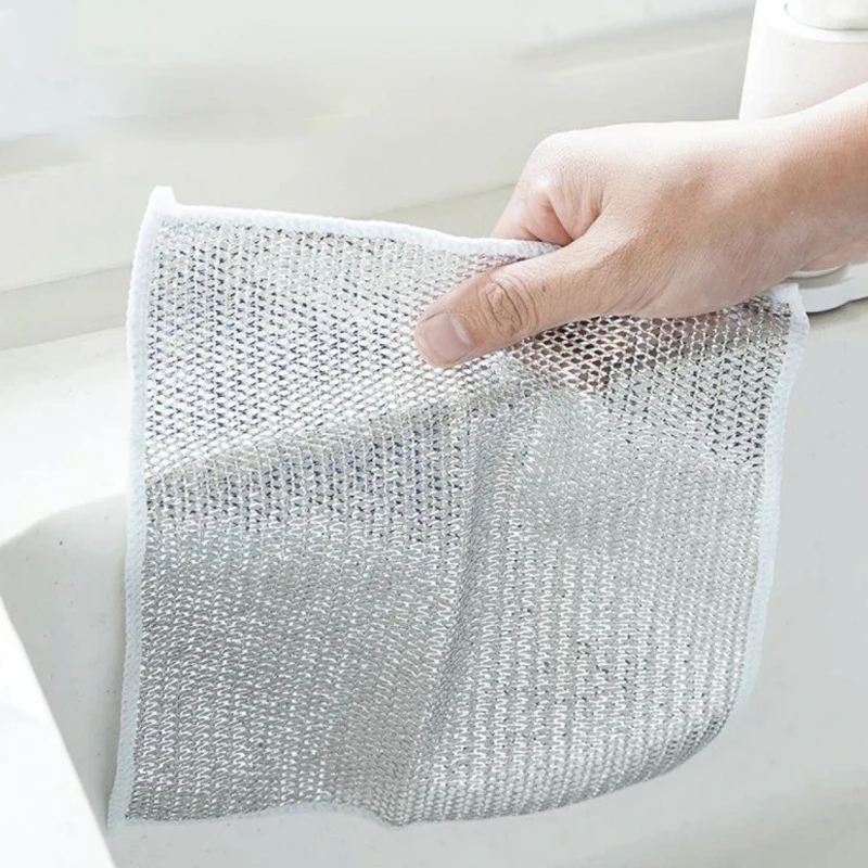 Silver Cleaning Cloth Magic Dish Towel Reusable Non Stick Oil Dishcloth Pot Strong Rust Removal Replace Steel Wire Balls Rag