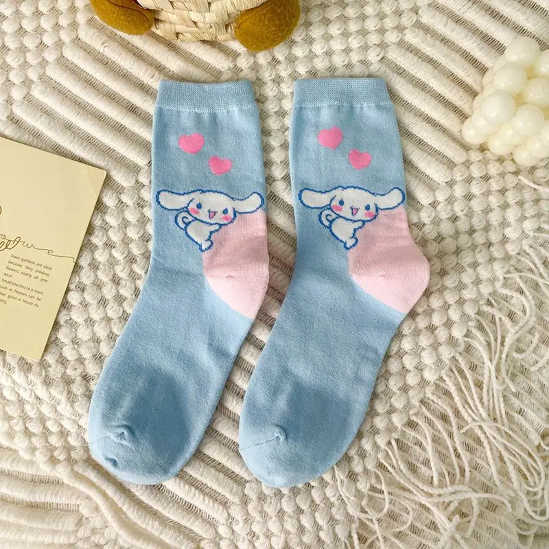 New Sanrio Cinnamoroll Kids Socks Kawaii New Fall Winter Cartoon Boy Children Mid-calf Socks Cotton Sock for Girls Average Size