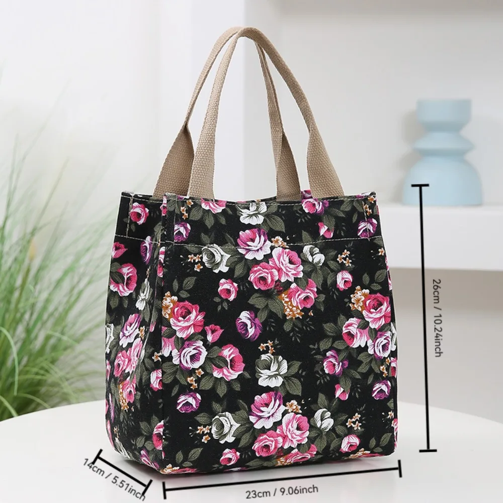 Cute Cartoon Print Lunch Bag Portable Canvas Bag Women\'s Casual Handbag Tote Purse For School Office Picnic Bag