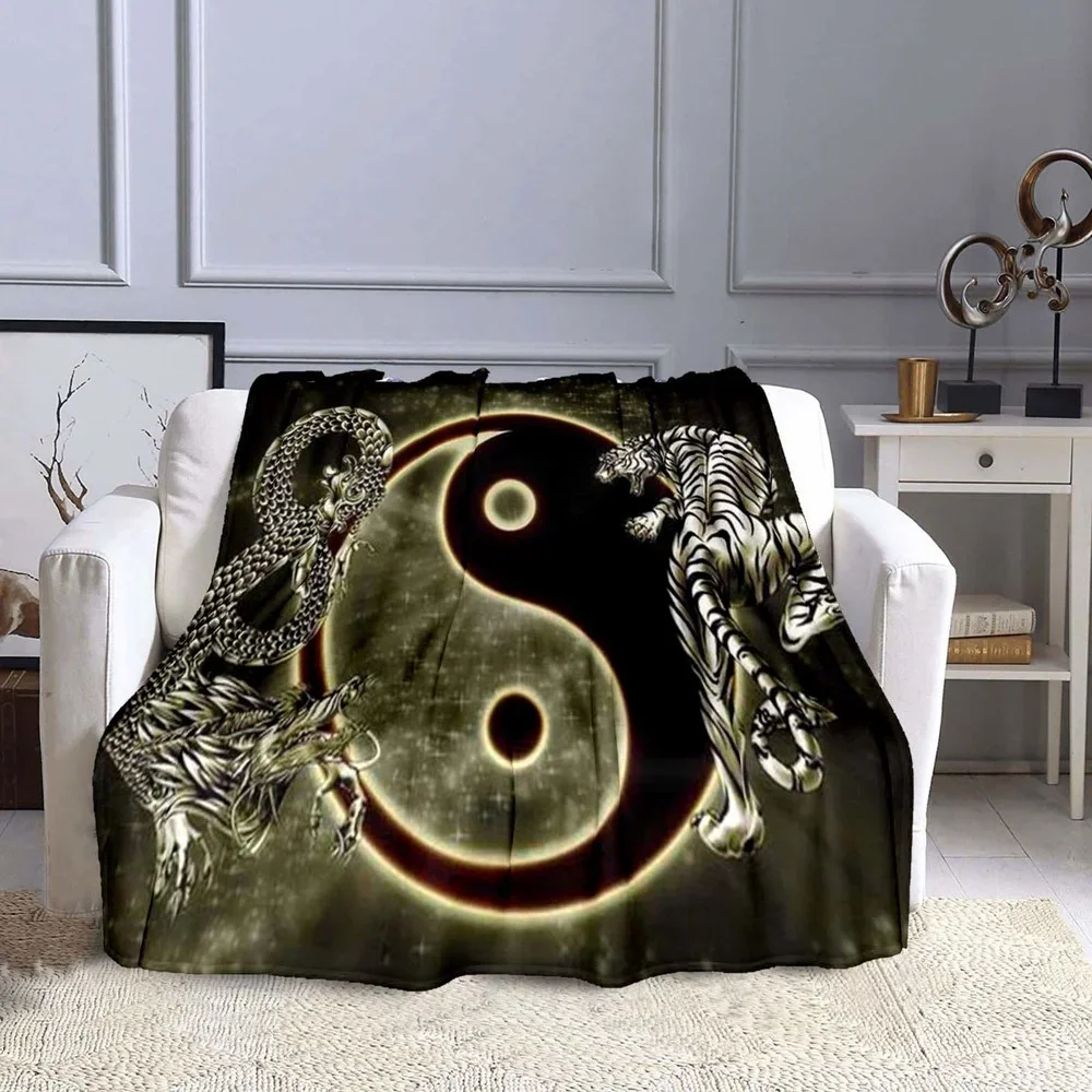 

3d Print Blanket Dragon Tiger Soft Throw Flannel All Season Light Weight Living Room/Bedroom Warm Blanket Halloween Gift