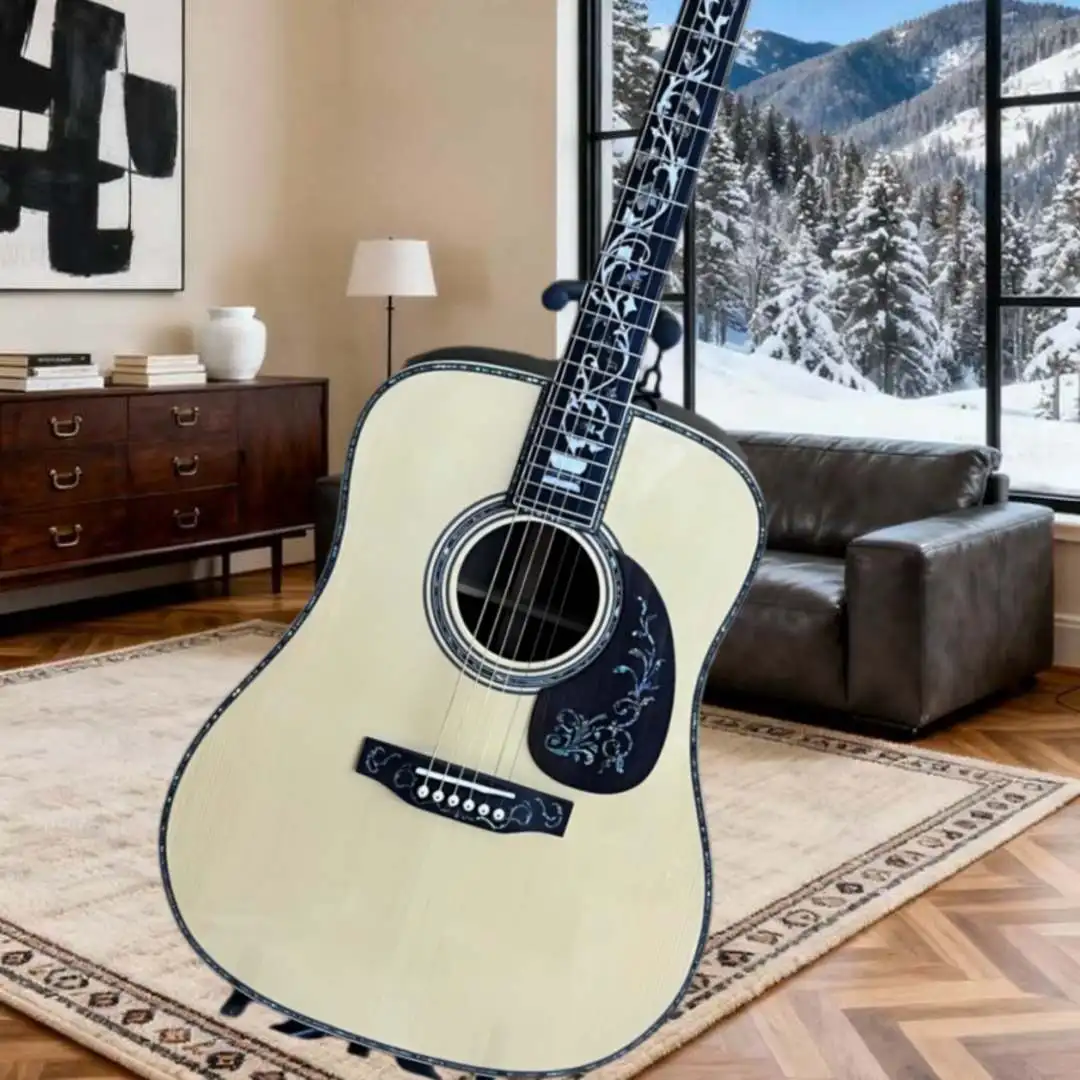 D45 Acoustic Guitar Natural Solid Spruce Rosewood Abalone Inlay Warm Tone Fingerstyle Folk Pro Performance Collector Grade