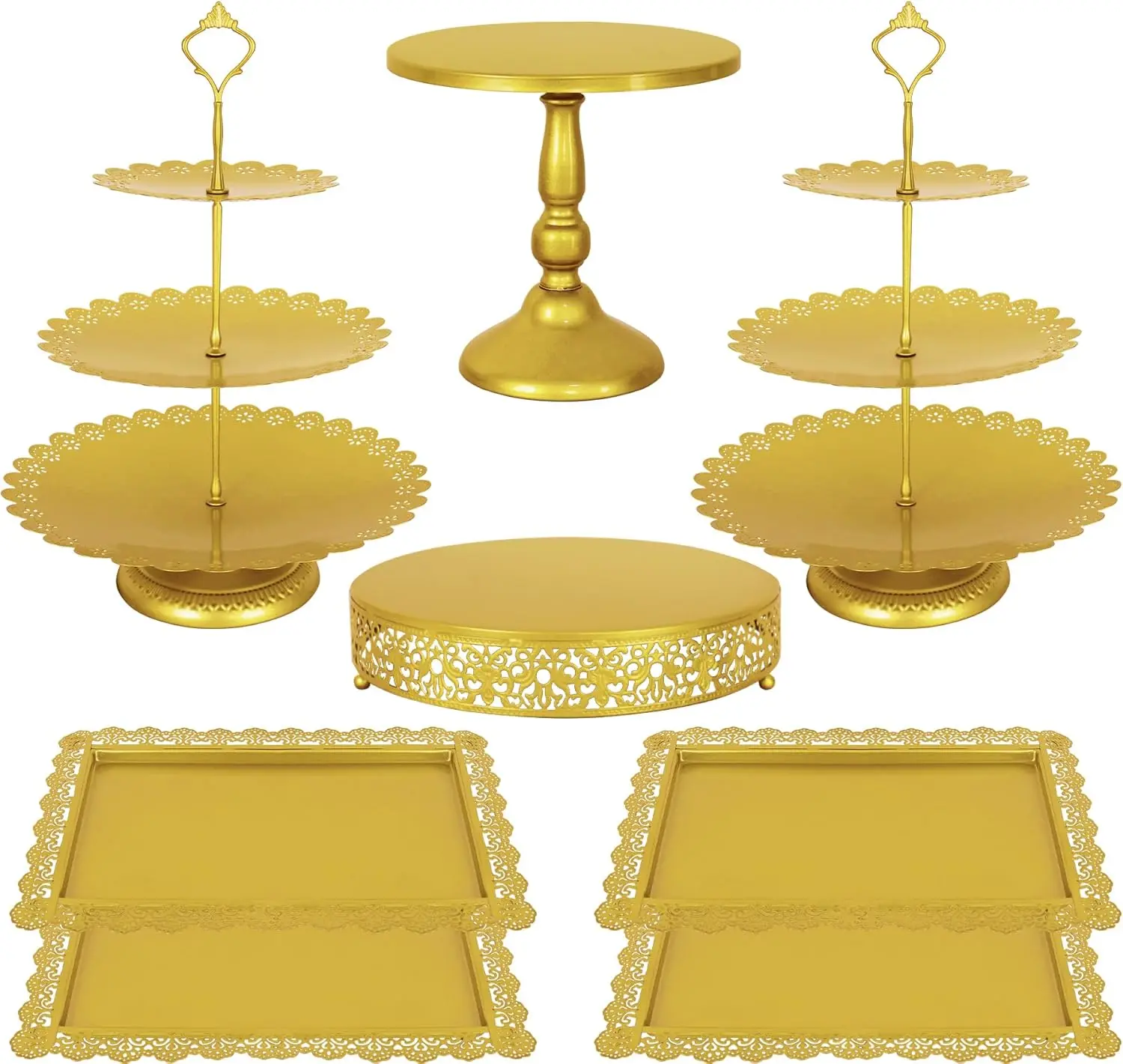 

8-Piece Gold Metal Dessert Display Set: 3-Tier Cupcake Stand, Cake Tower, Cookie Tray for Parties & Weddings