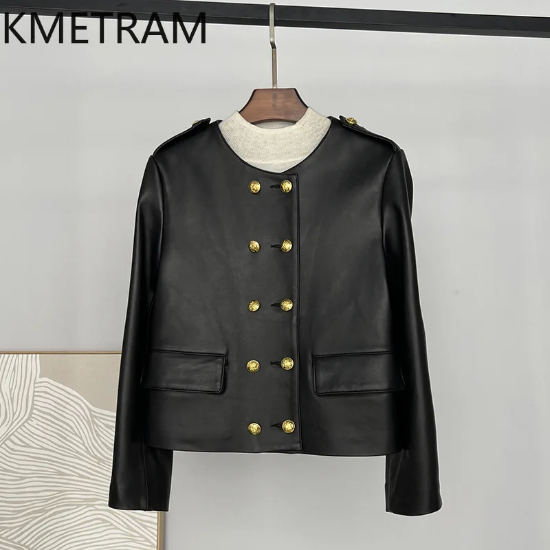 KMETRAM 100% Genuine Sheepskin Leather Jacket Woman O-Neck Short Coat Real Leather Jackets 2026 New Autumn Women Clothes jaqueta