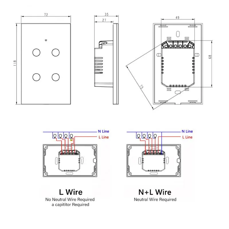 TUYA WiFi Smart Light Switch US No Neutral Line/ With Neutral Line1/2/3/4 Gang Smart Home Via Smart Life Alexa Google Home