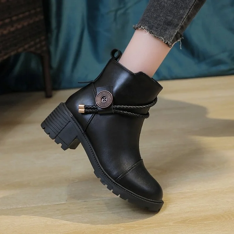 New Women's Shoes Fashion Round 2022 Autumn Women's Boots Solid Color Black Boots Comfortable Boots Women's Platform Ankle Boots