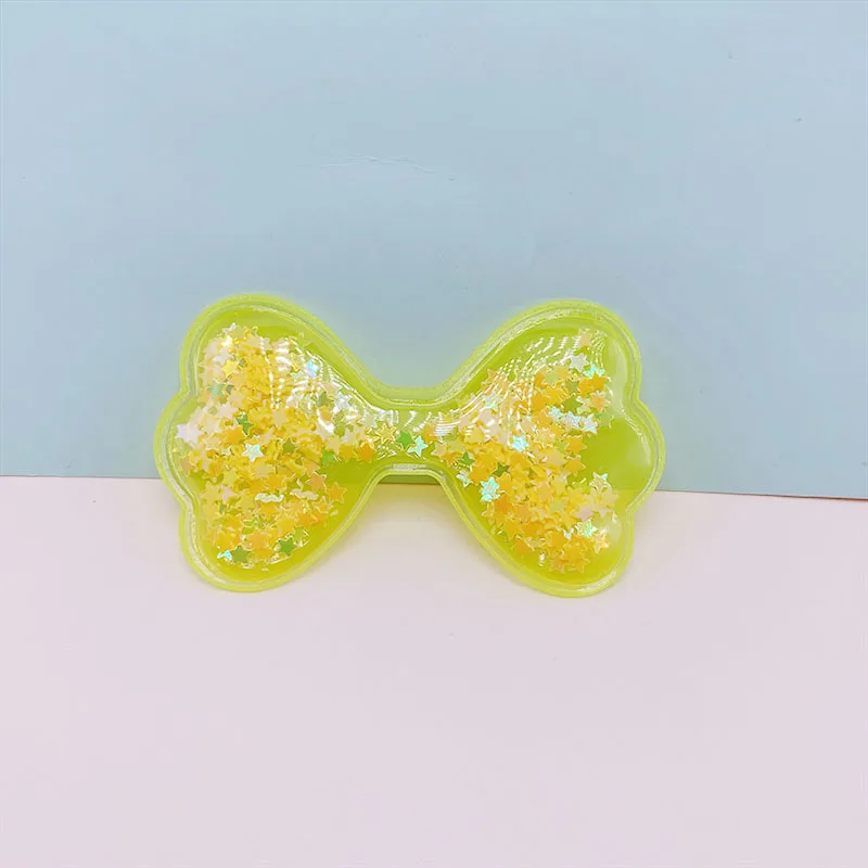 18Pcs 6*3.5CM Transparent Bling Bling Bowknot Flowing Patches Appliques For DIY Children Hair Clip Accessories