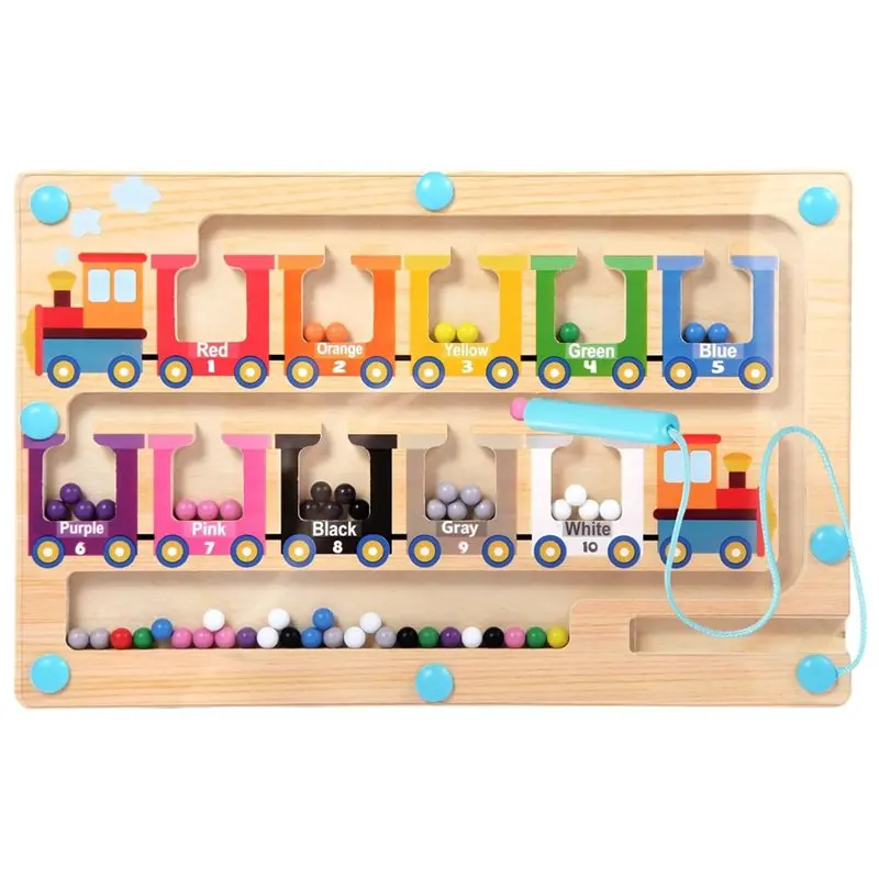 

Магнитный лабиринт A71Z с цветами и цифрами, развивающий сенсорный тренажер, деревянные магнитные шарики Монтессори для малышей