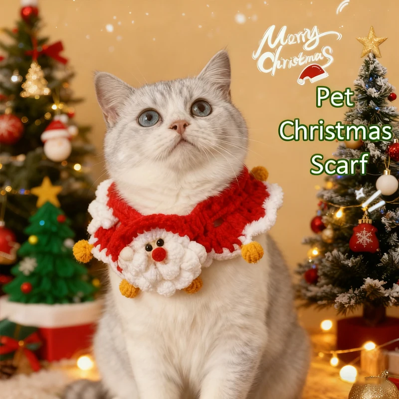 

Pet Clothing Costume Christmas Cat Collar Hand-Knitted Pet Scarf Cute Xmas Kitty Santa Costume Clothing Christmas Party Supplies