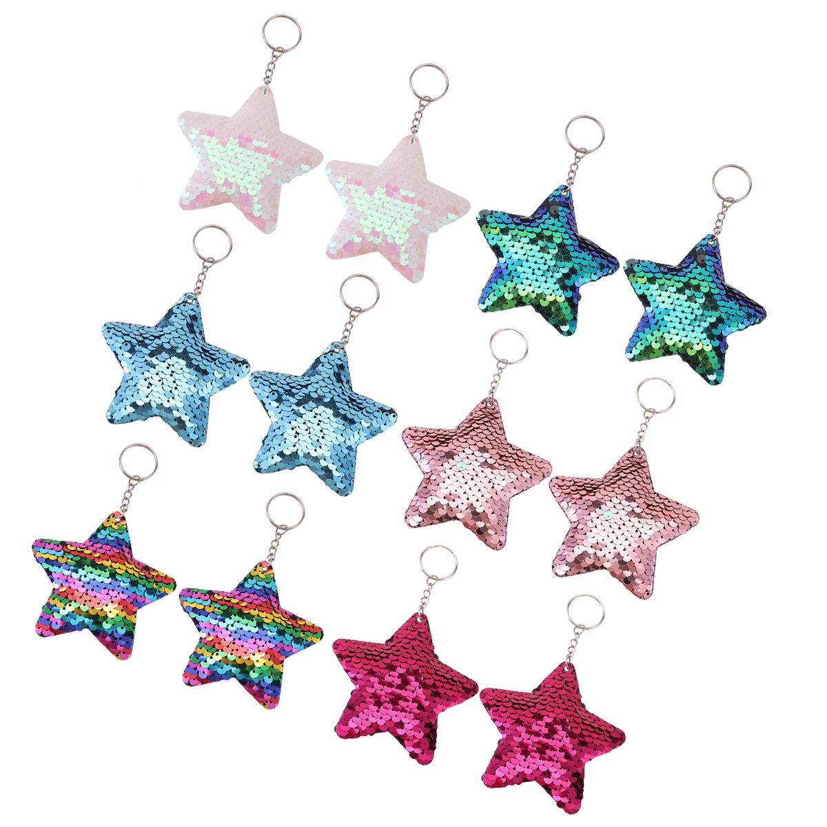 12pcs Flip Sequin Stars Keychains, Sparkling Charms