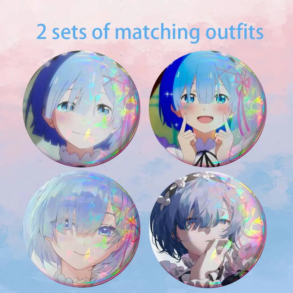ReZero R-Rem Cute 2 piece set Badges On Backpack Jacket Cartoon Round Brooches Acrylic Button Pins Collection Gifts