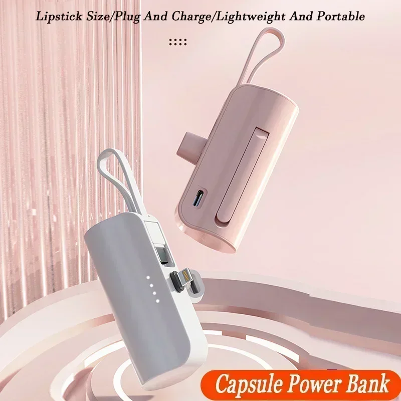 

Mini capsule power bank large capacity 5000mAh fast charging power bank emergency external power supply for iPhone Type-c