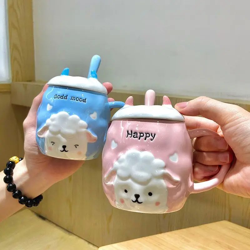 Cartoon Animal Sheep Ceramic Mug, Milk Cup, Coffee Cup, Milk Cup for Office, Home Hot Water Mug, Clear Class