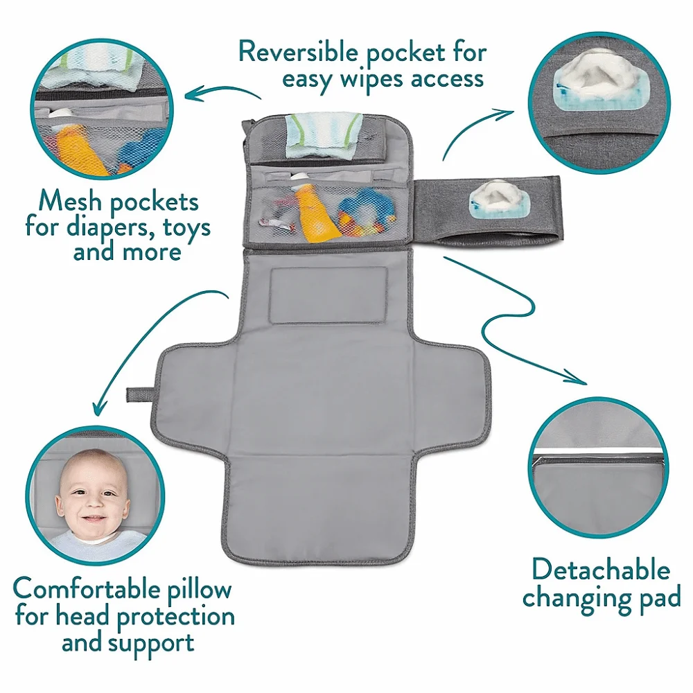 

Solid Color Baby Changing Pad 3 in 1 Oxford cloth Newborn Travel Changing Station with Wipes Pockets Waterproof
