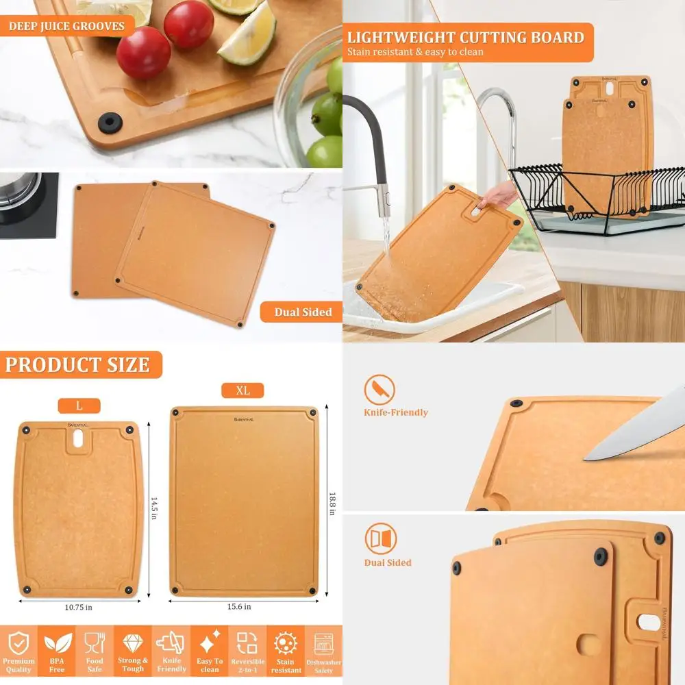 

Double-Sided XL & L Cutting Boards Set with Non-Slip Base and Juice Groove for Kitchen Dishwasher