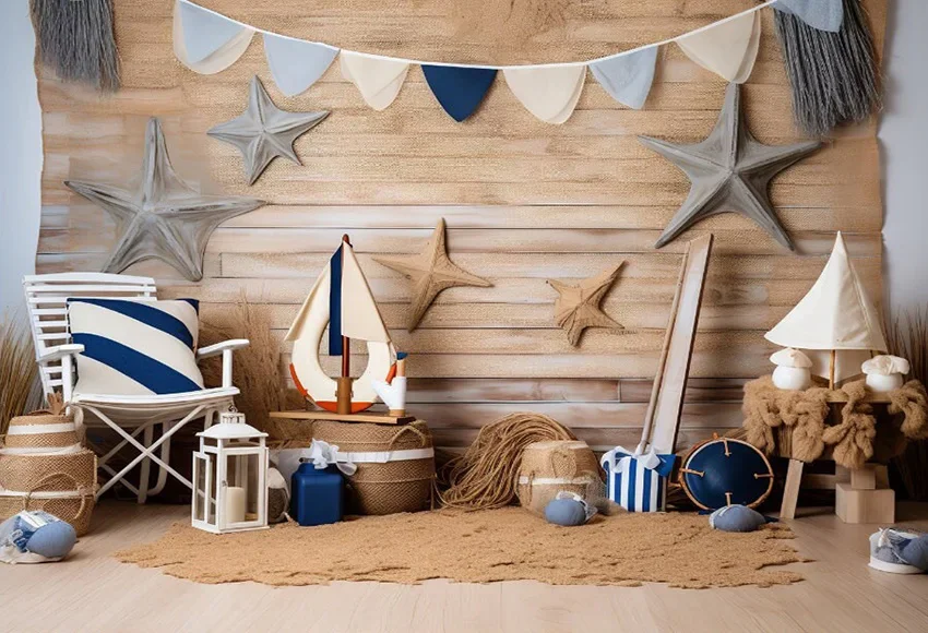 Mehofond Photography Background Nautical Beach Boat Baby Boy 1st Birthday Party Cake Smash Portrait Decor Backdrop Photo Studio