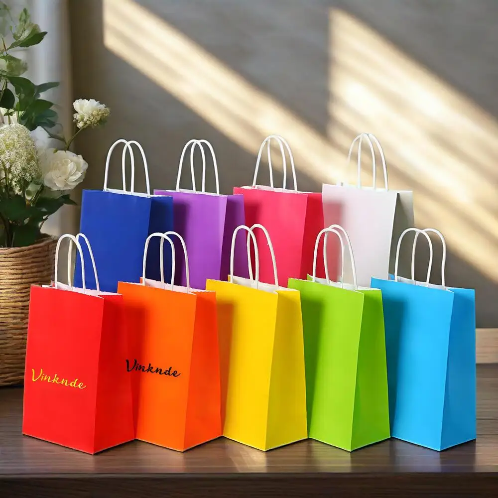 

Custom Logo Kraft Paper Tote Bag Creative Shopping Wedding Party Gift Packaging For Bread Cake Candy Travel Organizer Dust Bags