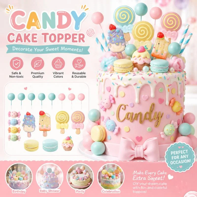 Cake Mold 22Pcs Candy Ice Cream Topper Set 10 Inch Artificial, Lollipop Macaron Cupcake Decora Kids Birthday Party Supplies Gift