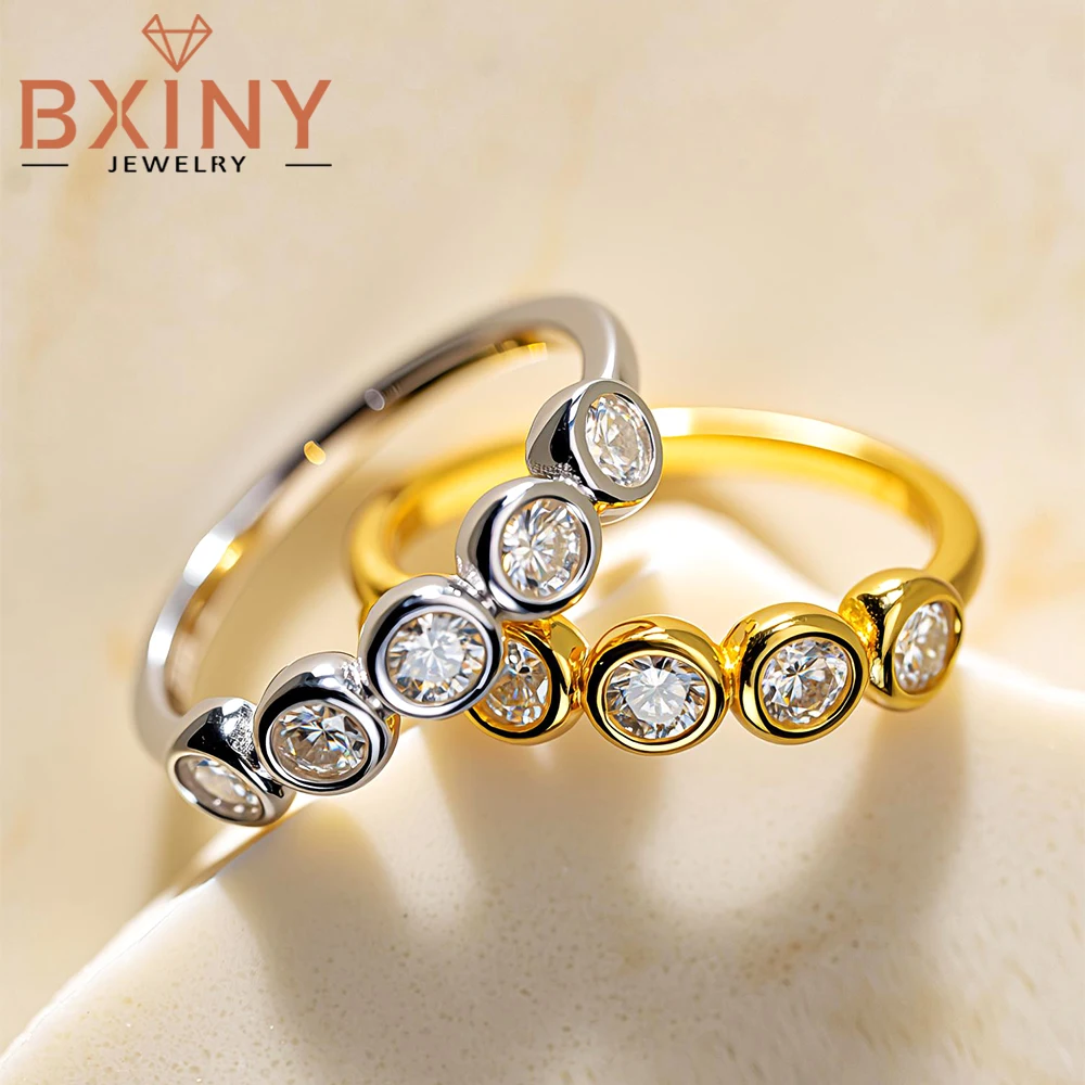 BXINY 3mm Bubble Moissanite Half Eternity Ring 100%925 Silver for Women Bezel Set Diamond 5-Stone Wedding Band Gift Fine Jewelry