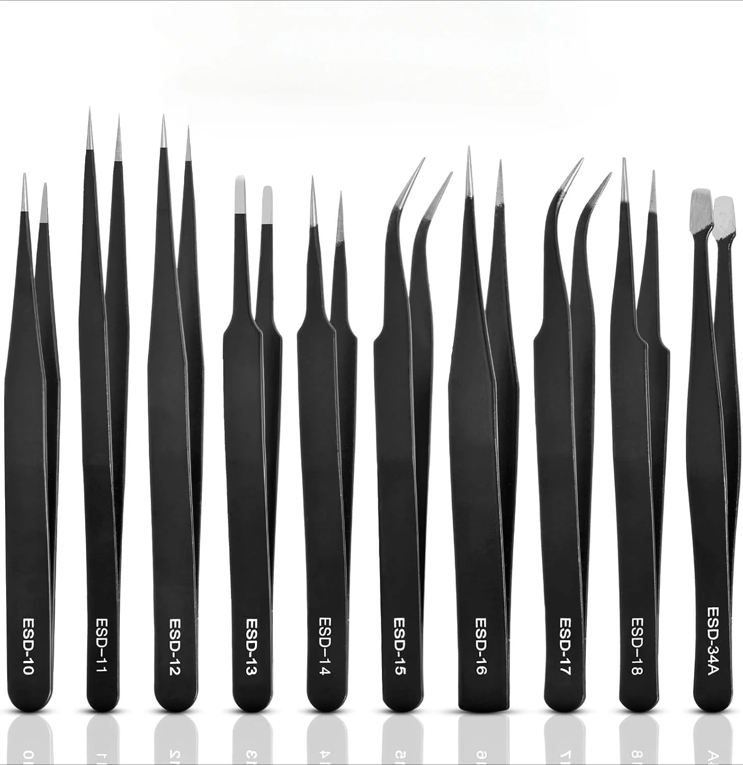 10Pcs Precision Tweezers Set Upgraded Anti-Static Stainless Steel Tweezers Repair Tools for Craft, Electronics, Soldering, DIY